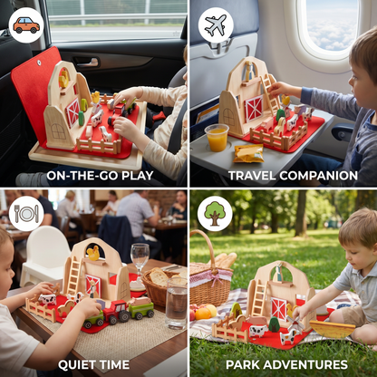 Montessori Wooden & Felt Farm Travel Toy – Perfect for On-the-Go Play