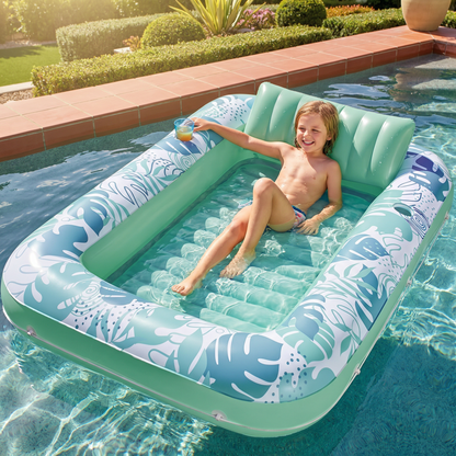 Inflatable Tanning Pool Lounge with Pillow & Cup Holder
