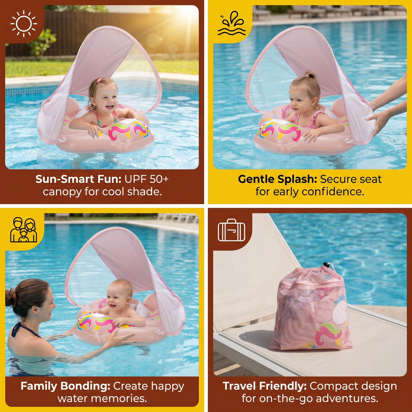 Baby Swim Float with Sun Canopy – Inflatable Infant Swimming Ring for Safe Water Fun
