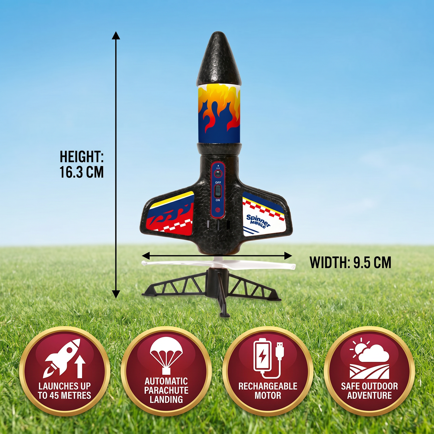 Kids Rocket Launcher with Parachute – Motorized Toy Rocket for Outdoor Adventures