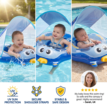 Inflatable Baby Swim Ring with Shoulder Straps & Sun Canopy – Safe Pool Seat for Babies