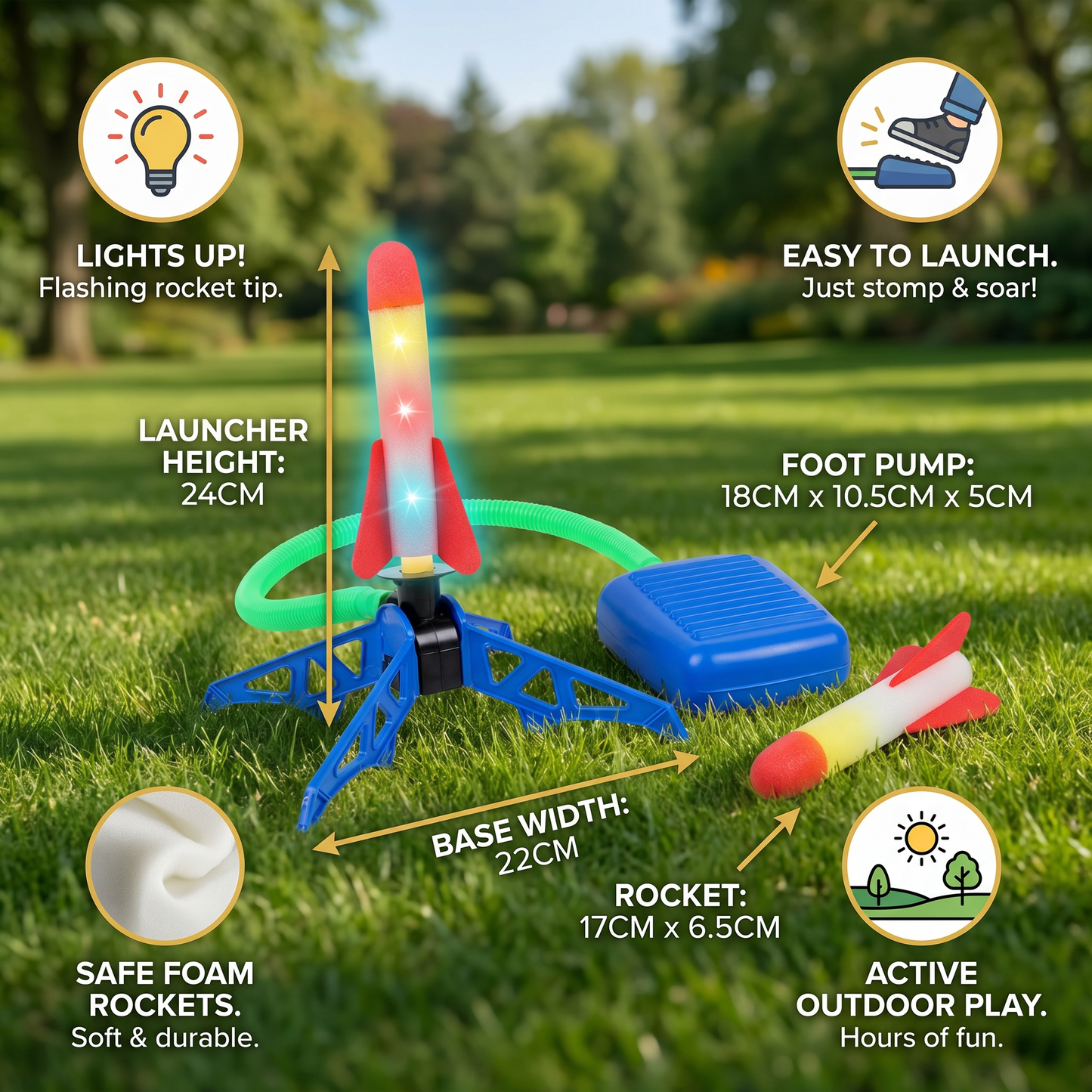 Kids Rocket Launcher with Foot Pump – Light Up Outdoor Air Pressure Toy