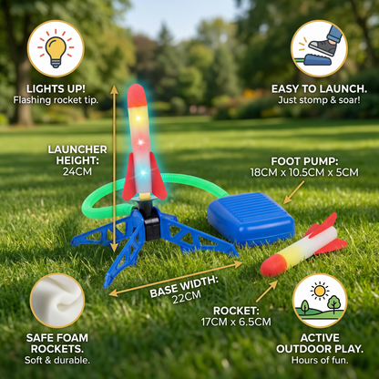 Kids Rocket Launcher with Foot Pump – Light Up Outdoor Air Pressure Toy