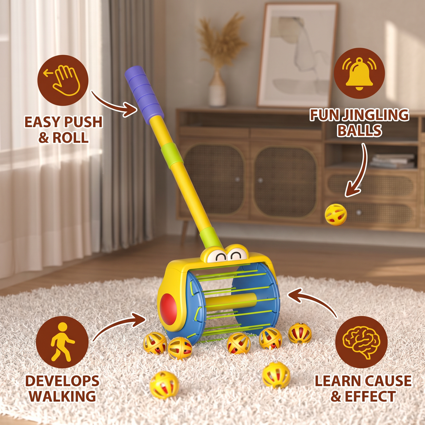 Baby Push Along Vacuum Roller Toy with Balls for Toddlers