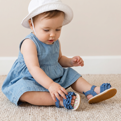 Denim Ruffle Sandals Floral