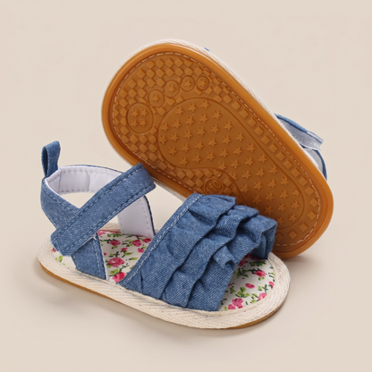Denim Ruffle Sandals Floral