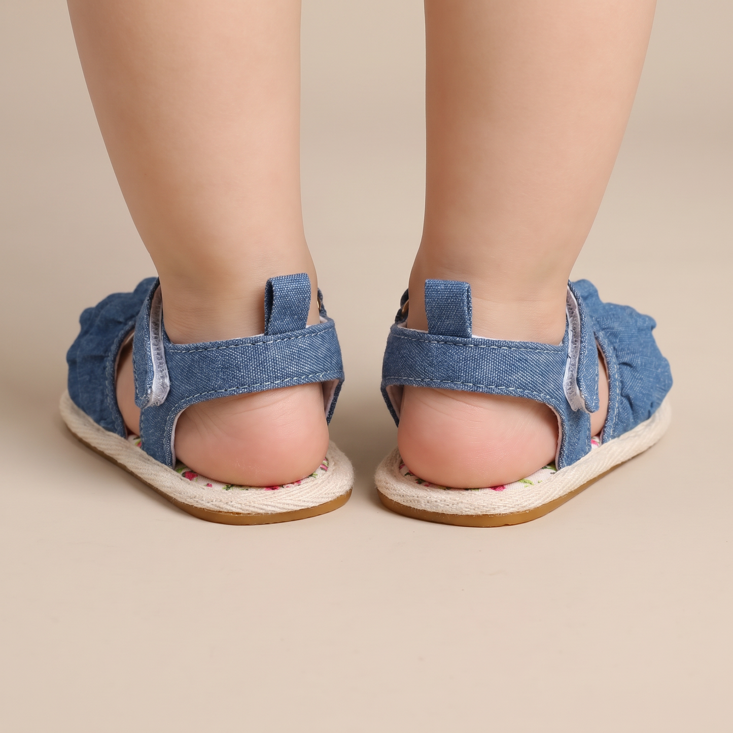 Denim Ruffle Sandals Floral