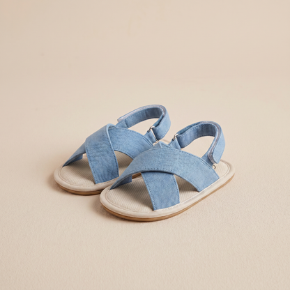 Denim Cross-Strap Bow Sandals
