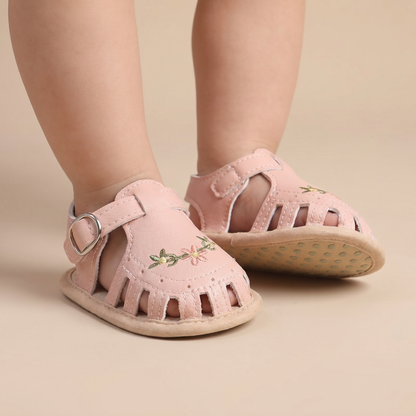Embroidered Floral Closed-Toe Sandals