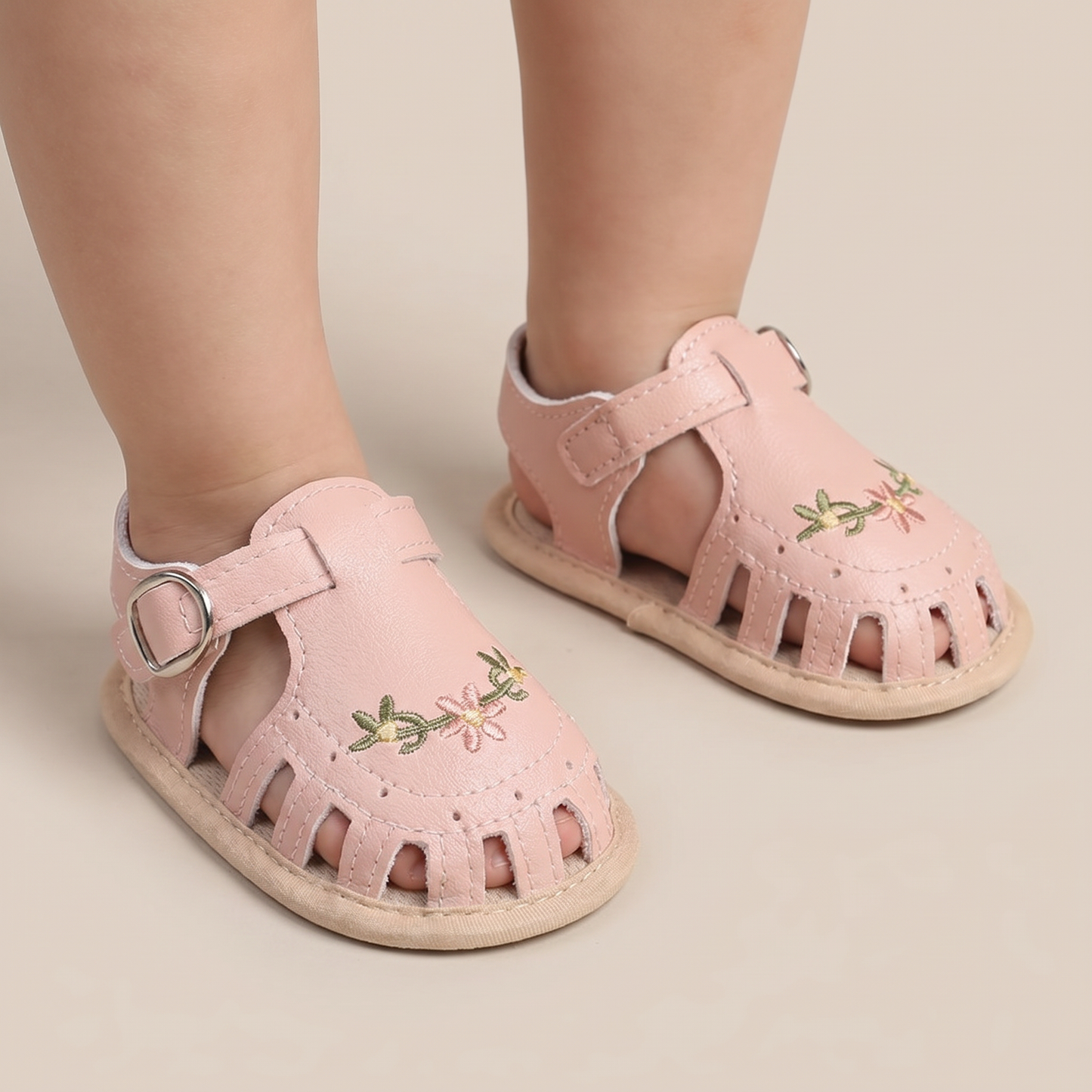Embroidered Floral Closed-Toe Sandals