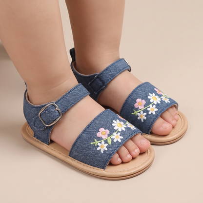 Embroidered Daisy Buckle Sandals