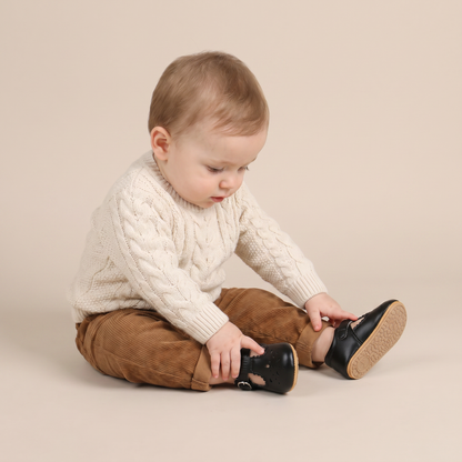Perforated T-Strap Buckle Shoes
