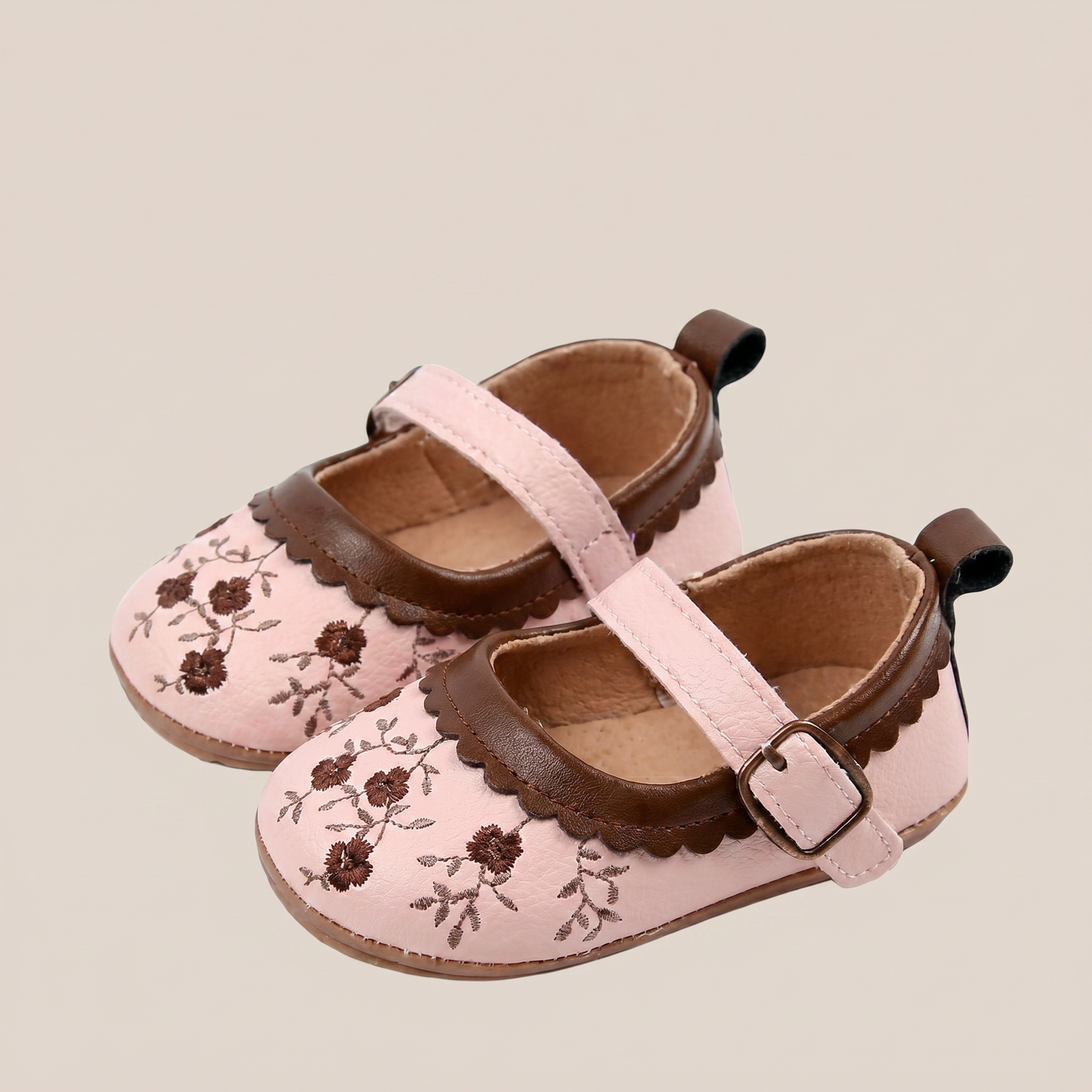 Two-Tone Floral Embroidered Mary Jane