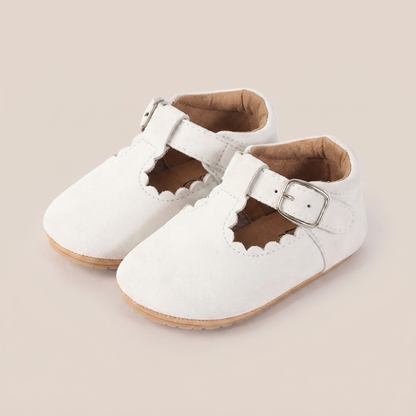 Scallop T-Strap Buckle Shoes
