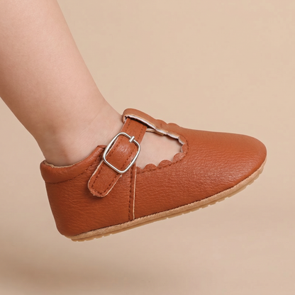 Scallop T-Strap Buckle Shoes