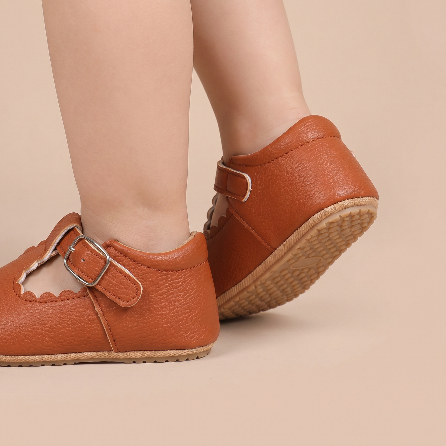 Scallop T-Strap Buckle Shoes