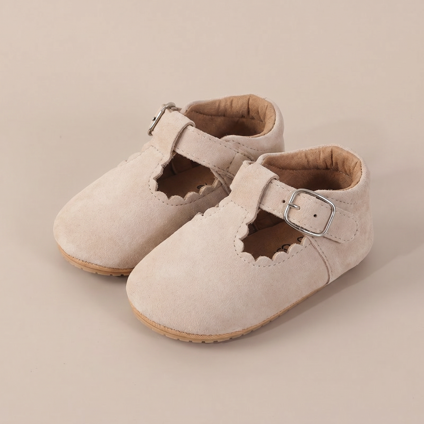 Scallop T-Strap Buckle Shoes