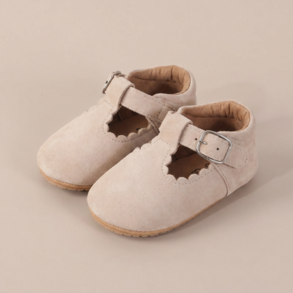 Scallop T-Strap Buckle Shoes