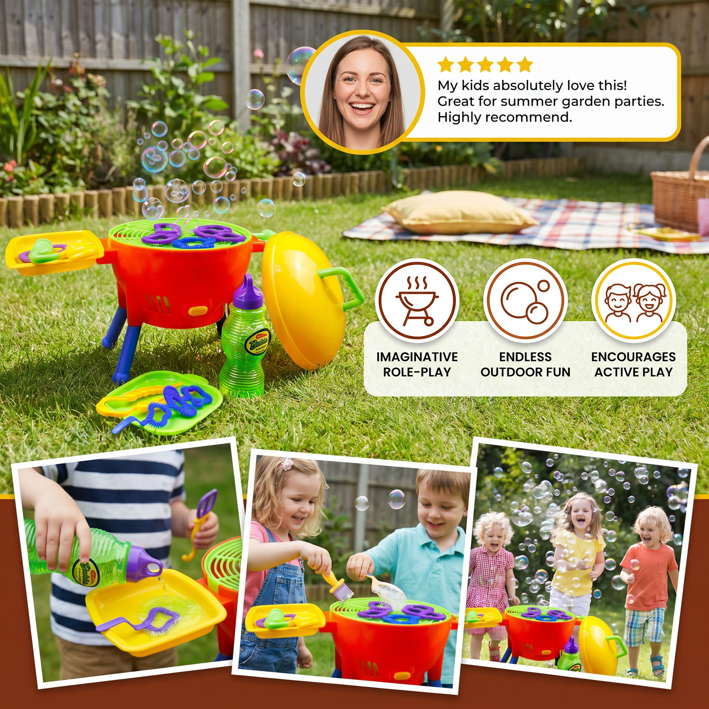 BBQ Bubble Machine Toy with Bubble Solution and Shapes