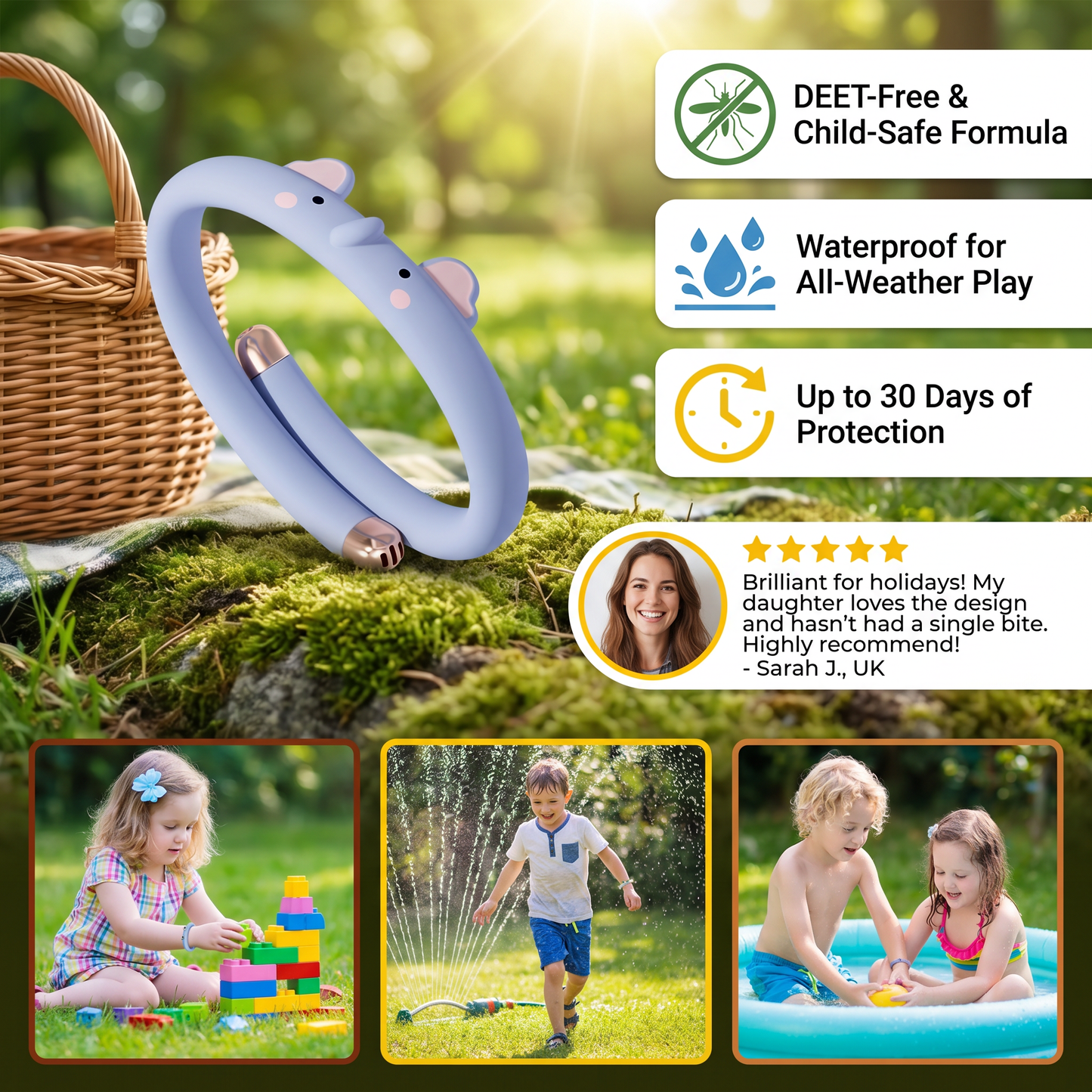 Kids Mosquito Repellent Bracelet with Cute Animal Design Waterproof