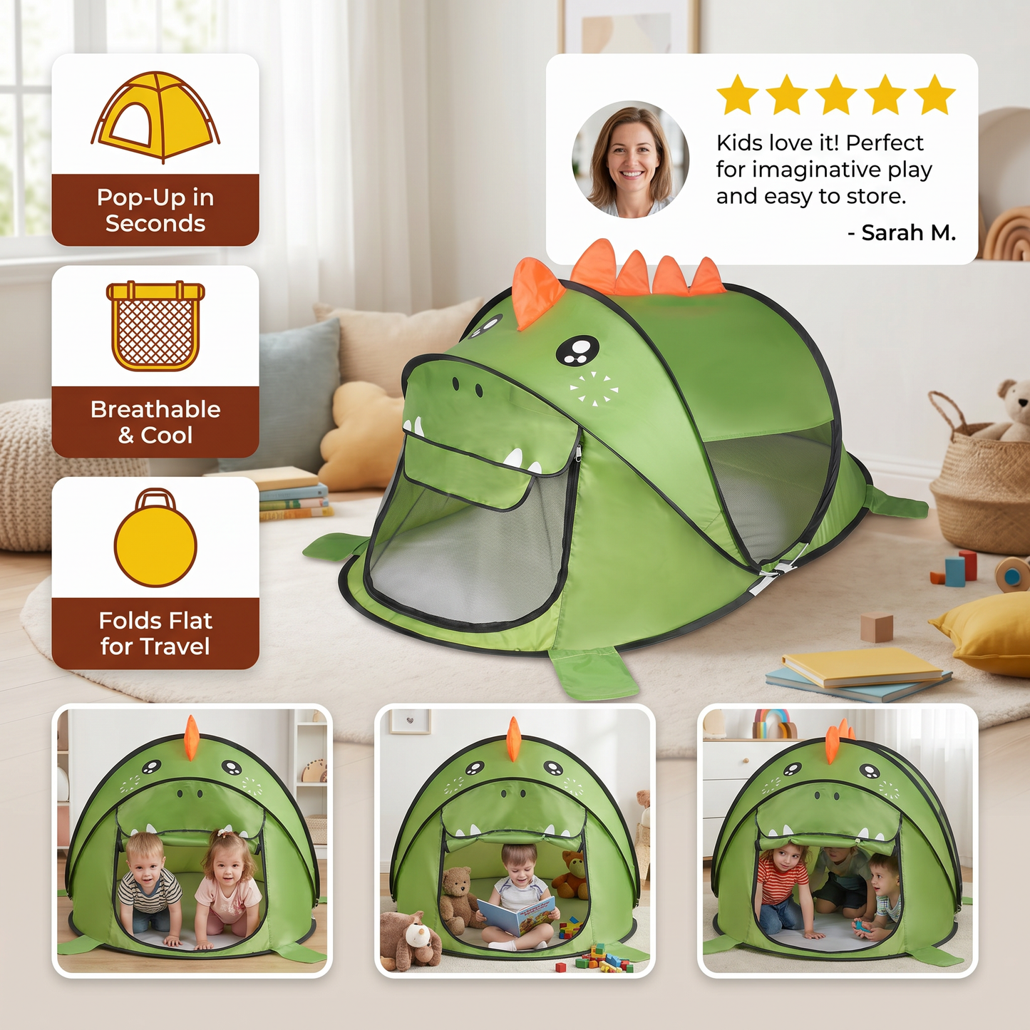 Foldable Dino Play Tent for Kids – Perfect for Warm Days & Cozy Playtime