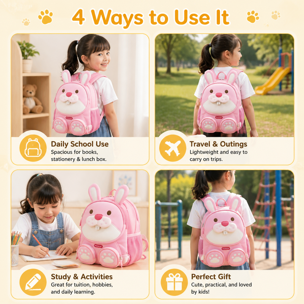 Kids Cartoon Animal Backpack – Lightweight Multi-Pocket School Bag