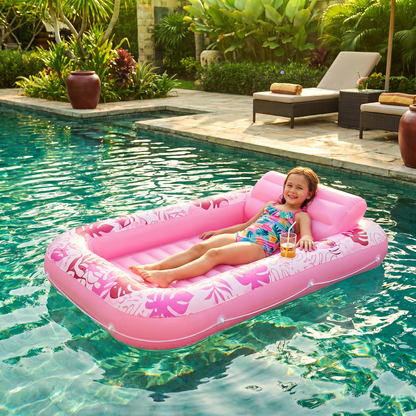Inflatable Tanning Pool Lounge with Pillow & Cup Holder