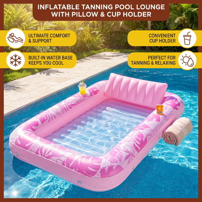 Inflatable Tanning Pool Lounge with Pillow & Cup Holder