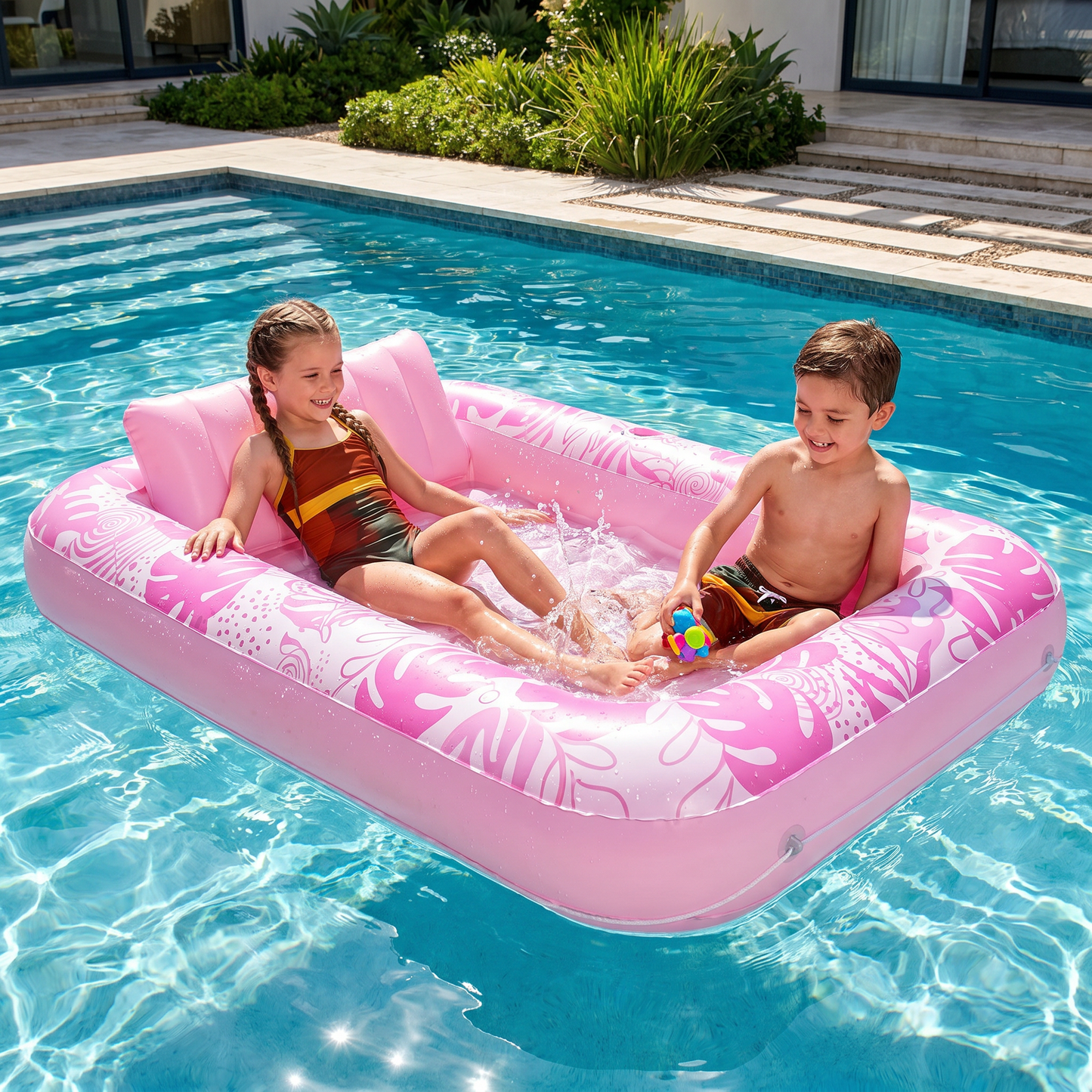 Inflatable Tanning Pool Lounge with Pillow & Cup Holder