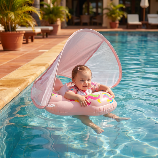 Baby Swim Float with Sun Canopy – Inflatable Infant Swimming Ring for Safe Water Fun