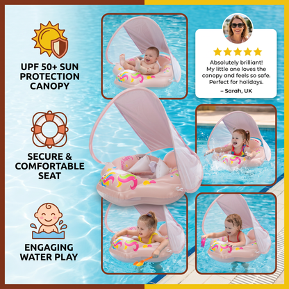 Baby Swim Float with Sun Canopy – Inflatable Infant Swimming Ring for Safe Water Fun