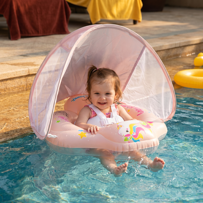 Baby Swim Float with Sun Canopy – Inflatable Infant Swimming Ring for Safe Water Fun