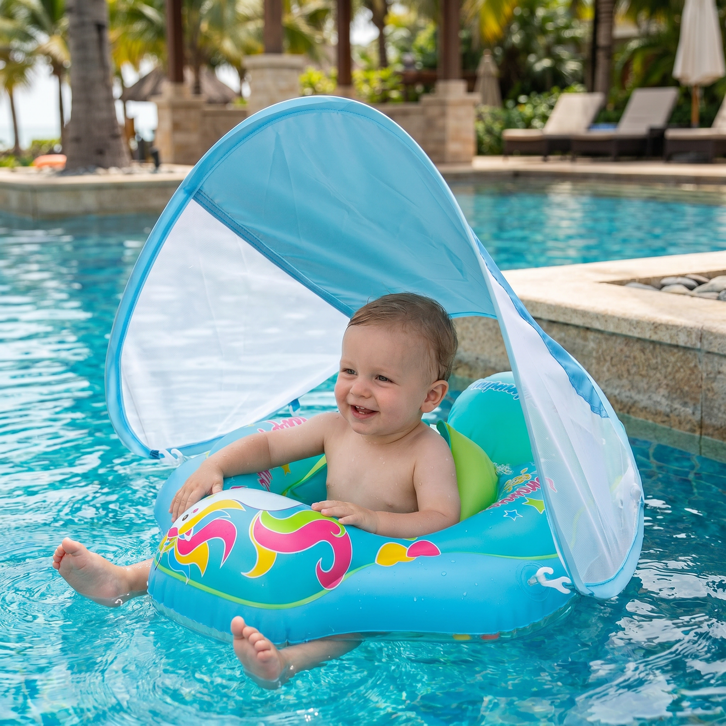 Baby Swim Float with Sun Canopy – Inflatable Infant Swimming Ring for Safe Water Fun