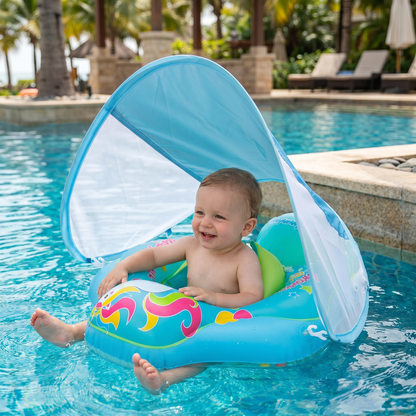 Baby Swim Float with Sun Canopy – Inflatable Infant Swimming Ring for Safe Water Fun