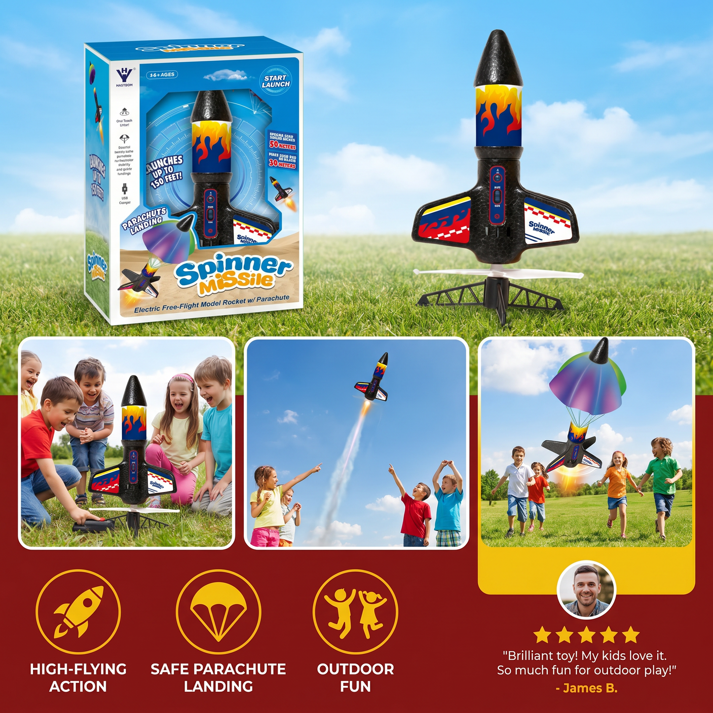 Kids Rocket Launcher with Parachute – Motorized Toy Rocket for Outdoor Adventures