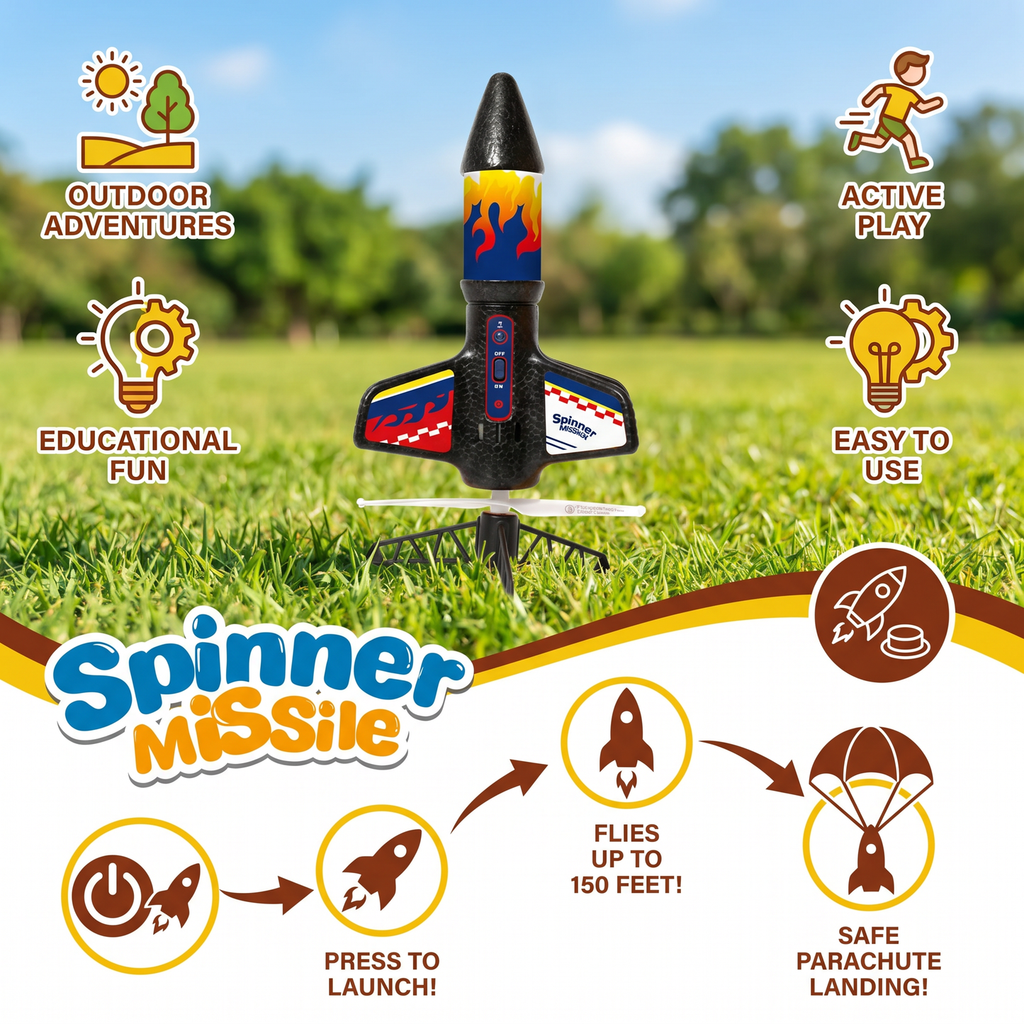Kids Rocket Launcher with Parachute – Motorized Toy Rocket for Outdoor Adventures