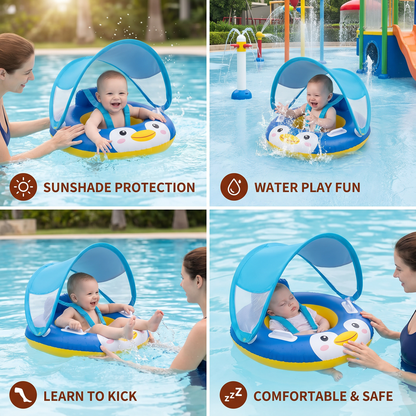 Inflatable Baby Swim Ring with Shoulder Straps & Sun Canopy – Safe Pool Seat for Babies