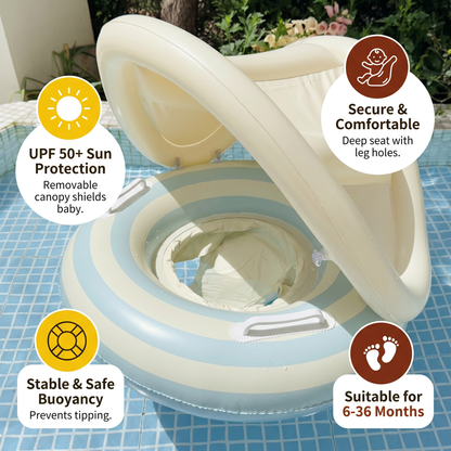 Inflatable Retro Lollipop Baby Swim Ring with Removable Sun Canopy – Secure Seat for 6–36 Months
