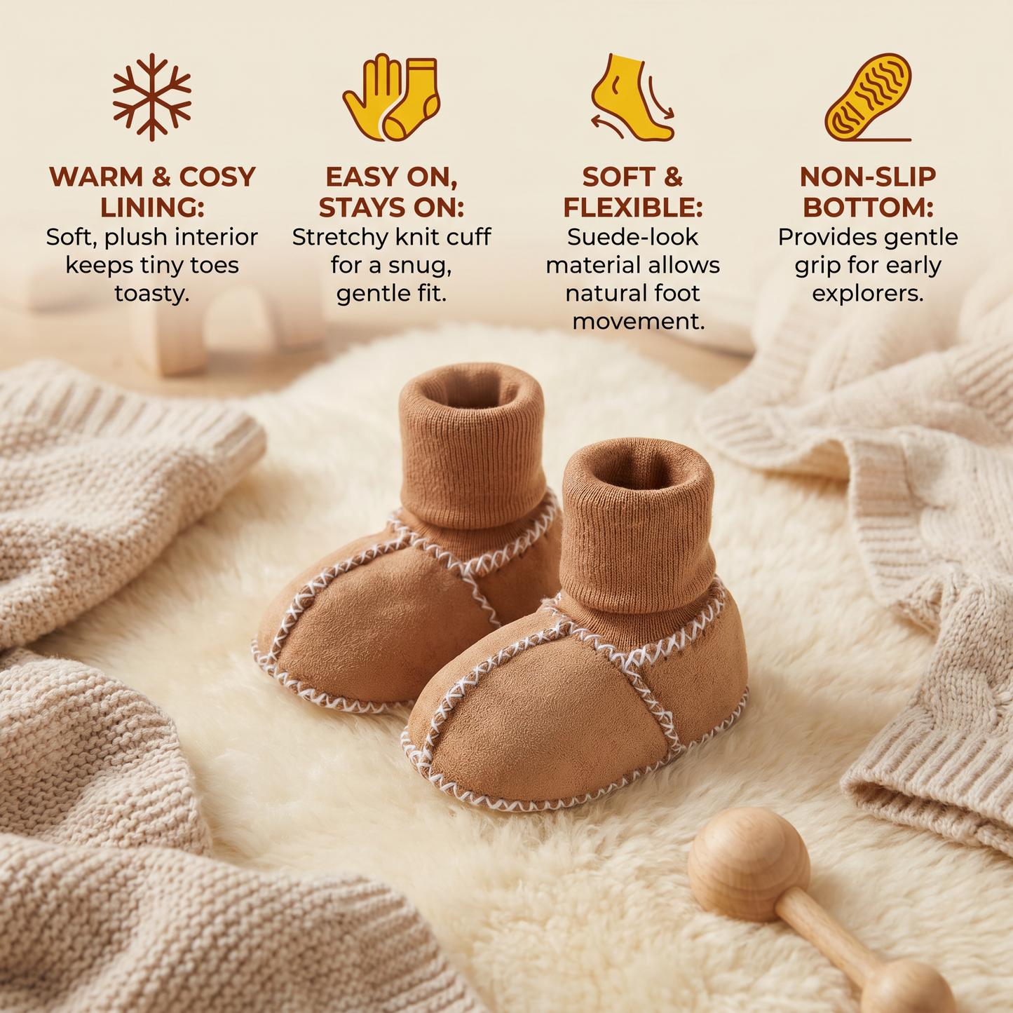 Lined baby winter sock shoes in suede look