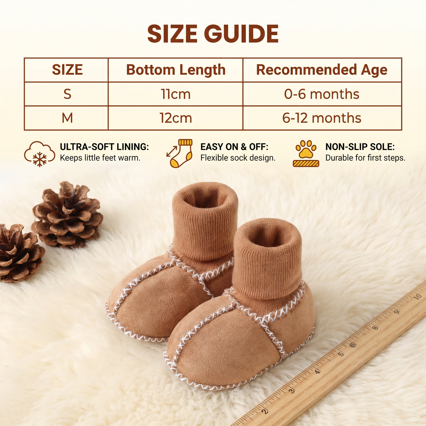 Lined baby winter sock shoes in suede look