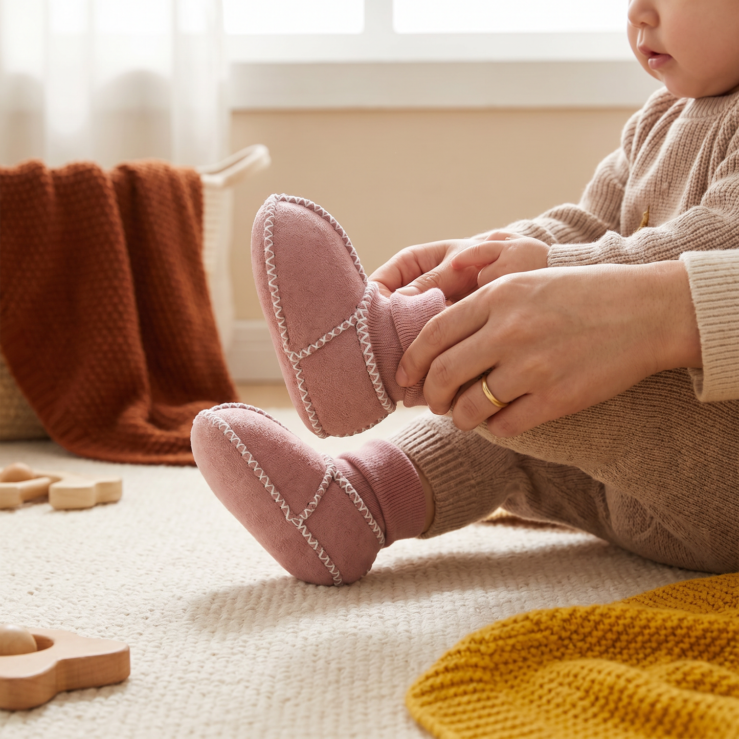 Lined baby winter sock shoes in suede look