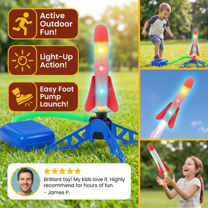Kids Rocket Launcher with Foot Pump – Light Up Outdoor Air Pressure Toy