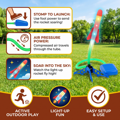 Kids Rocket Launcher with Foot Pump – Light Up Outdoor Air Pressure Toy