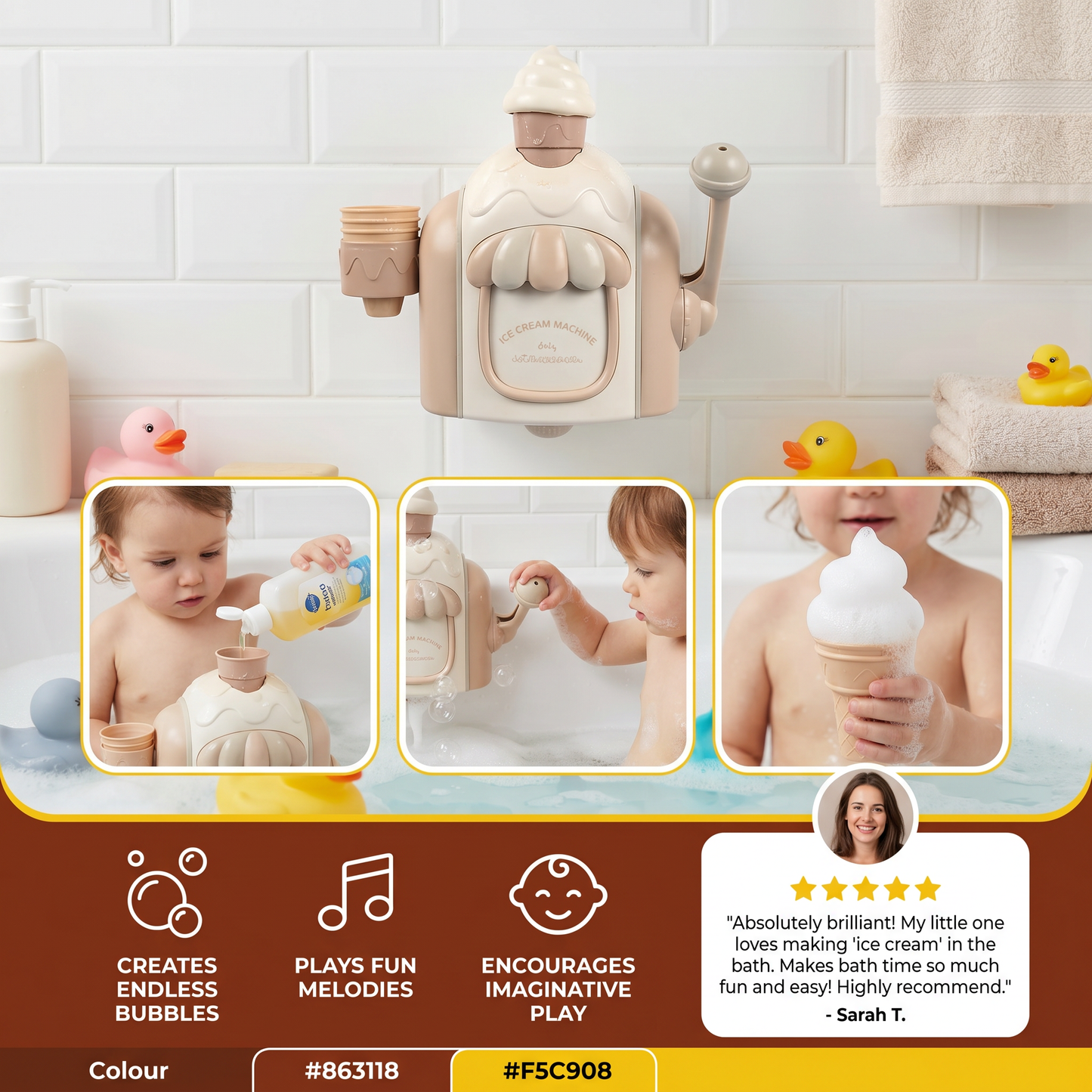 Ice Cream Machine Baby Bath Toy with Bubble Maker