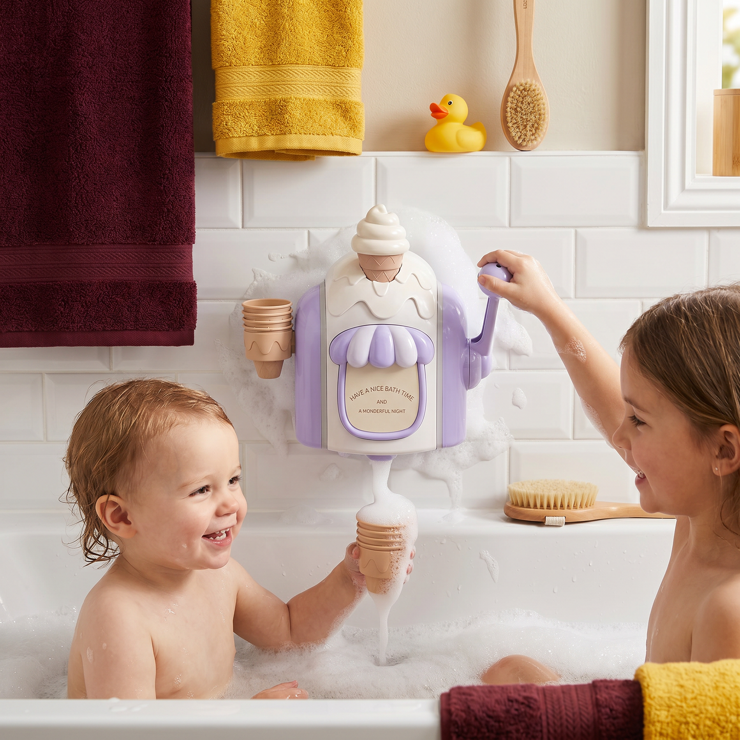 Ice Cream Machine Baby Bath Toy with Bubble Maker