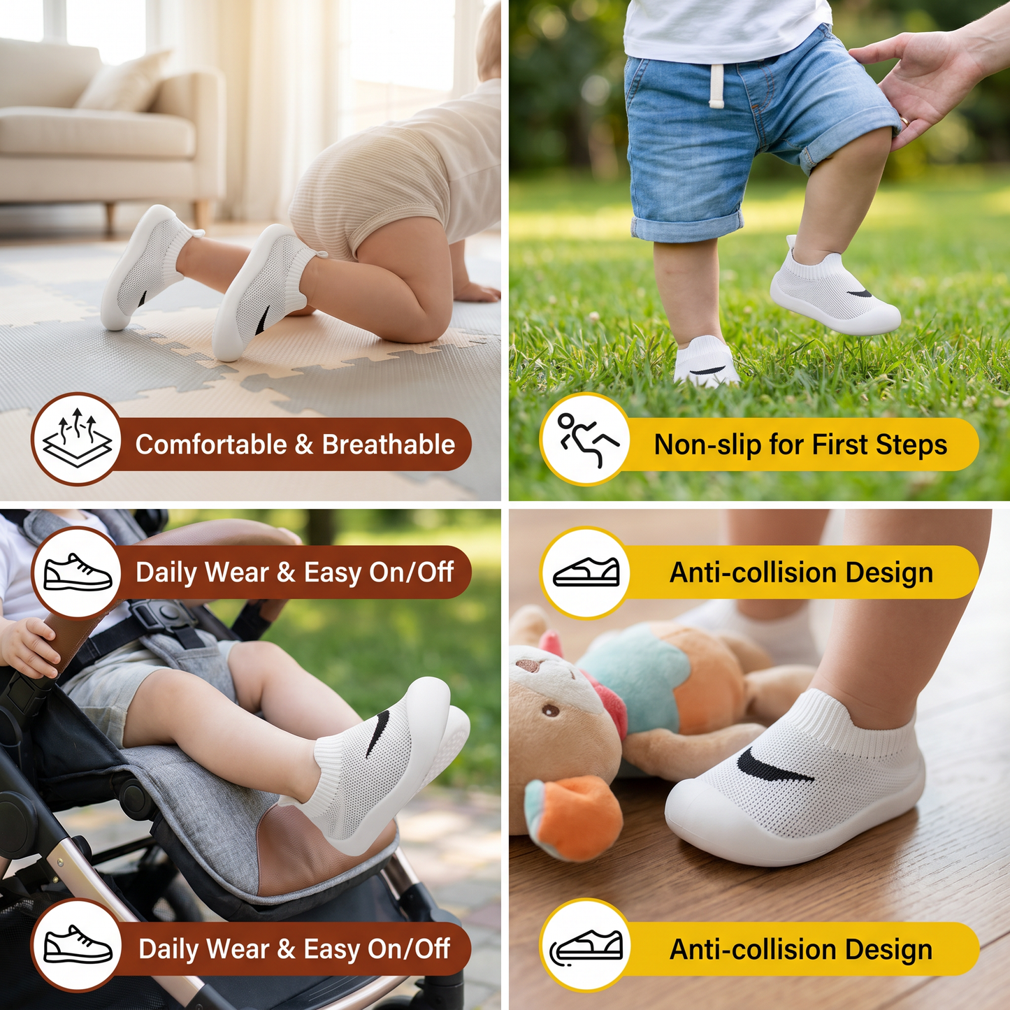 Summer baby shoes with non-slip soles and breathable material