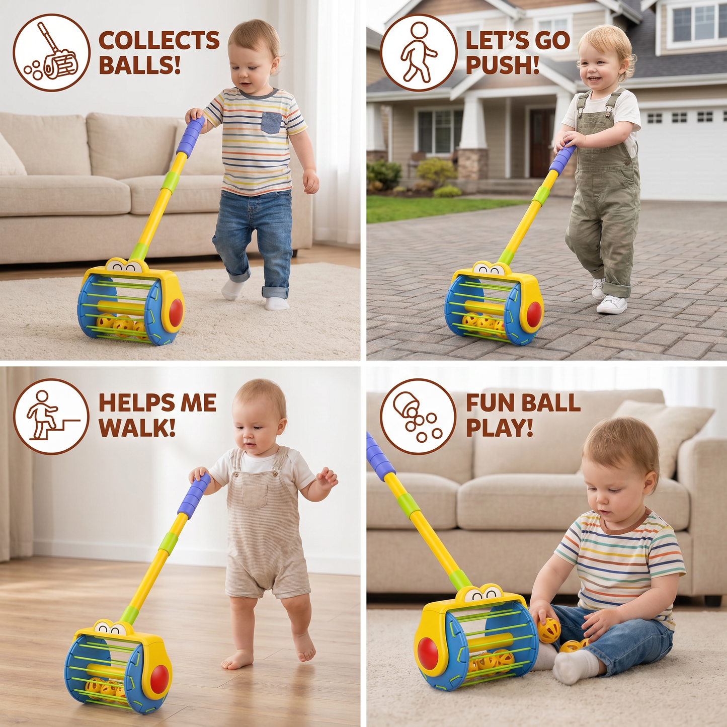Baby Push Along Vacuum Roller Toy with Balls for Toddlers
