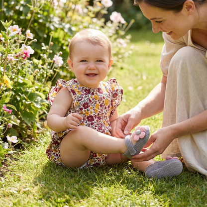 Summer baby shoes with soft soles in a floral design