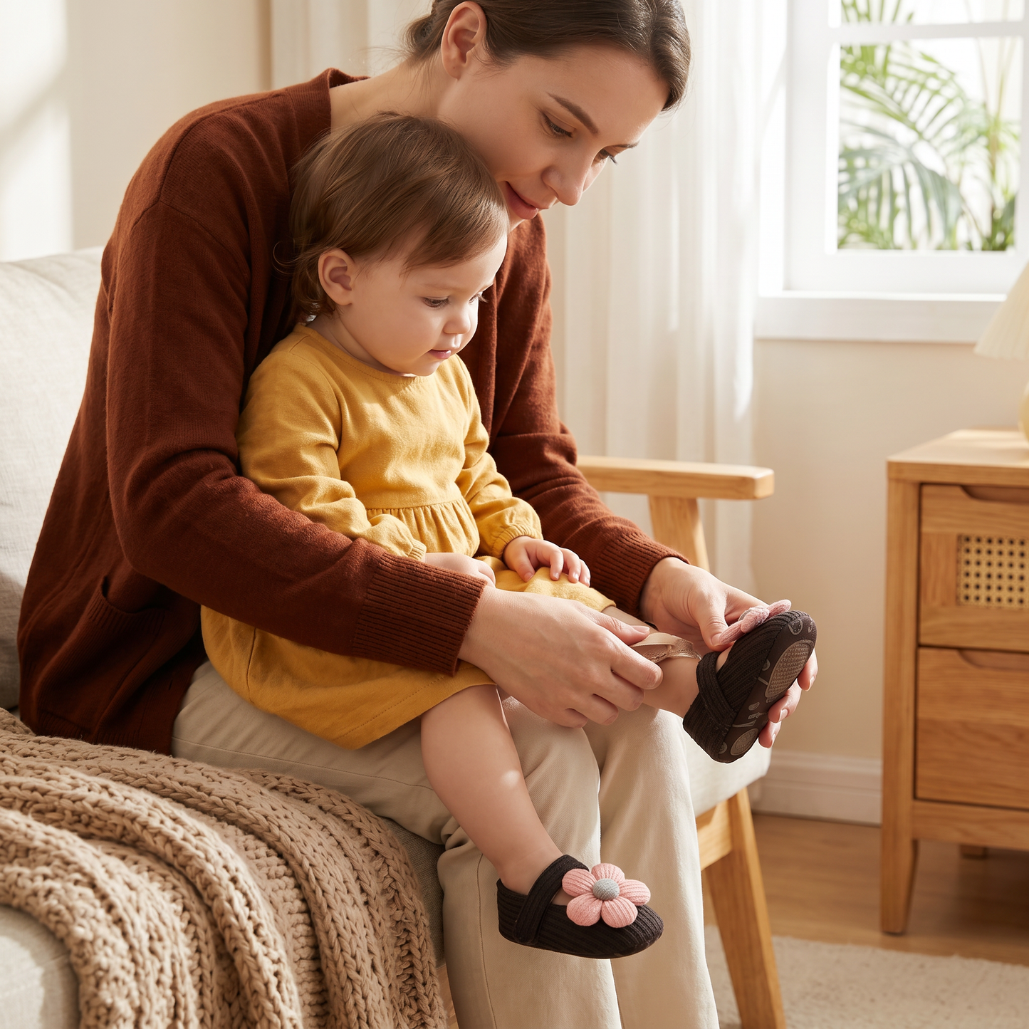 Summer baby shoes with soft soles in a floral design