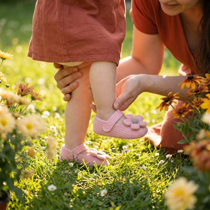 Summer baby shoes with soft soles in a floral design